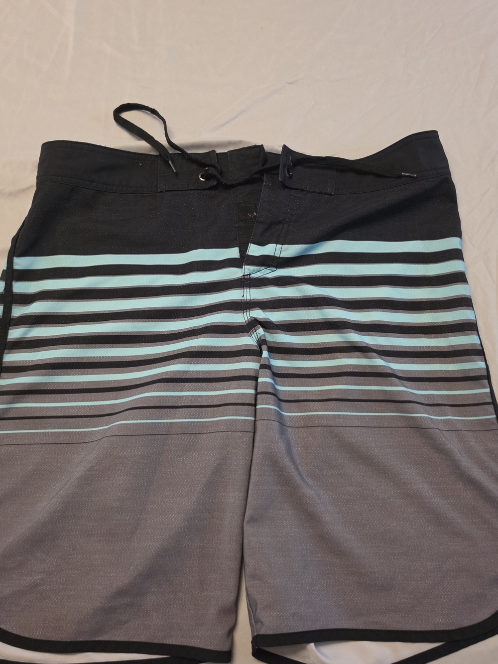 Mossimo Supply Co. Black and Aqua Striped Men's Swim Board Shorts
